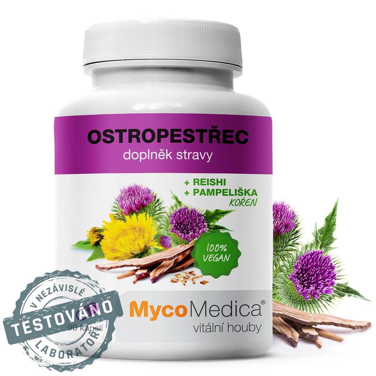 MycoMedica Ostropestřec – extrakt s 80 % silymarinu, rostlinné kapsle