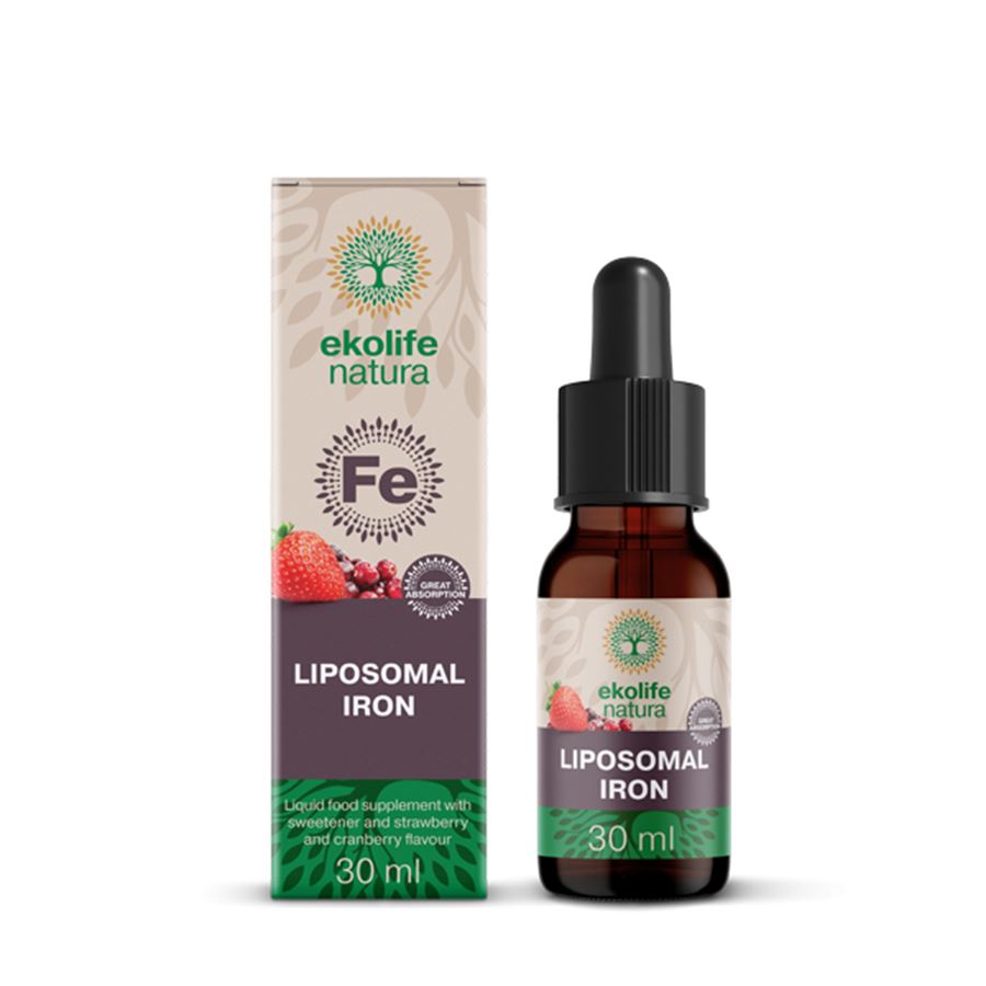 Ekolife Natura Liposomal Iron 30 ml – tekuté lipozomální železo s příchutí jahoda-brusinka