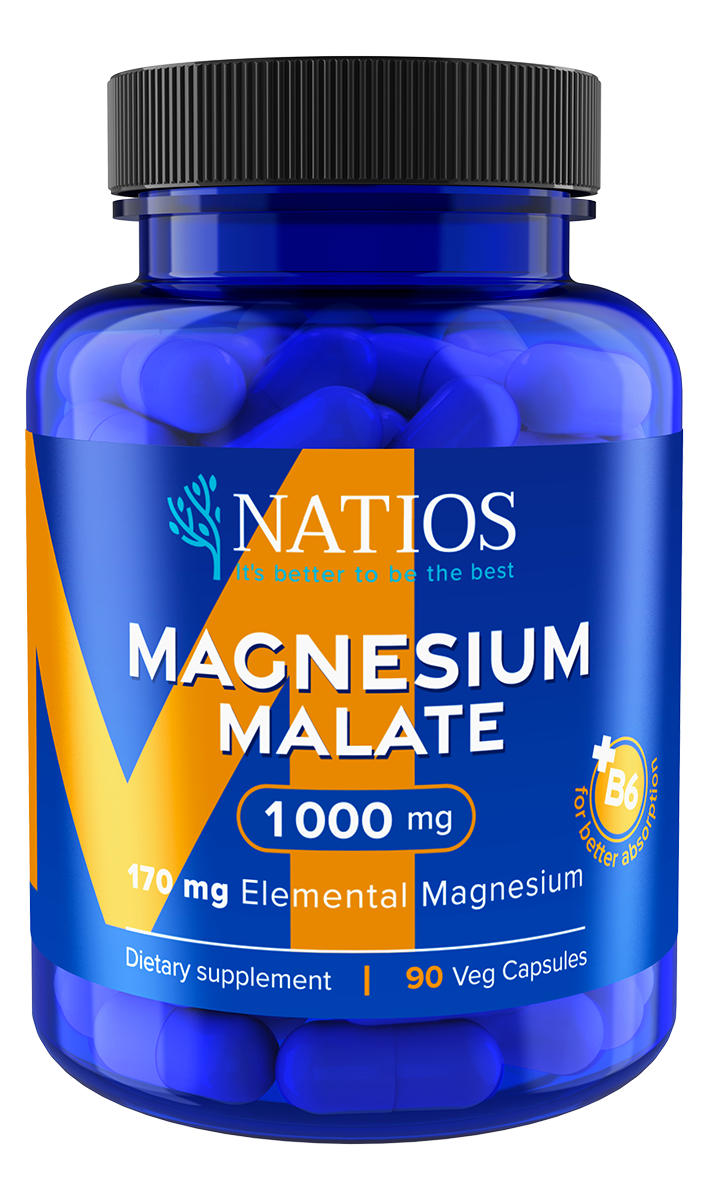 NATIOS Magnesium Malate 1000 mg B6 – chelátový hořčík 90 veganských kapslí