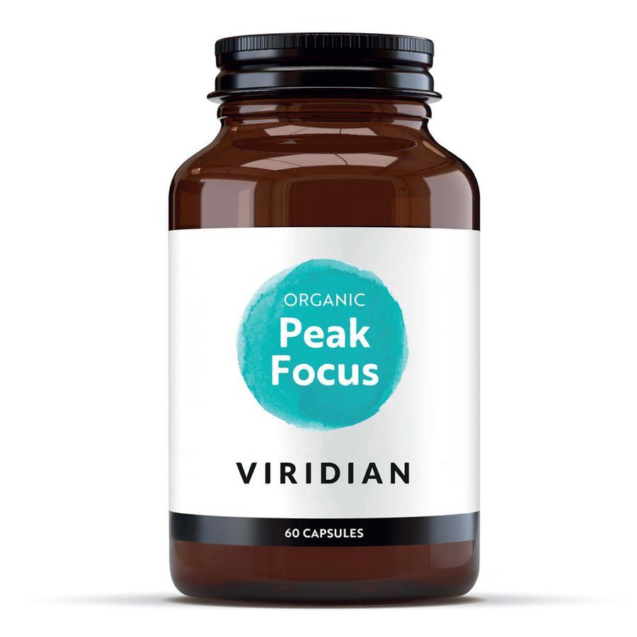 Viridian Nutrition Peak Focus Organic 60 kapslí – bio extrakty Cognivia a Bluenesse ze šalvěje a meduňky