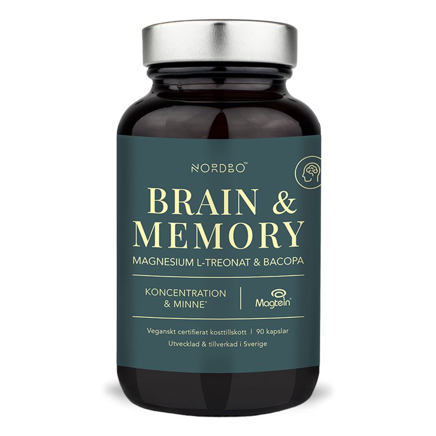 Nordbo Brain & Memory 90 kapslí – doplněk stravy s hořčíkem Magtein a extraktem z bakopy