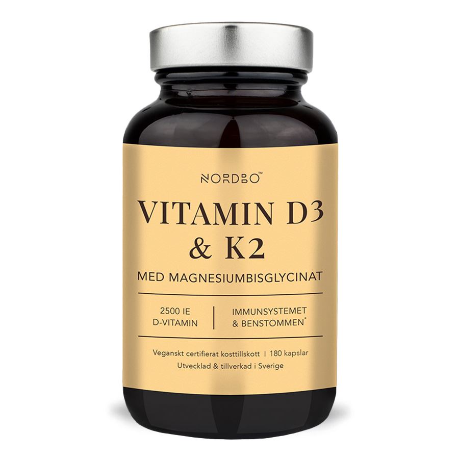 Nordbo Vitamin D3 a K2 180 kapslí – doplněk stravy s cholekalciferolem z řasy a menachinonem-7