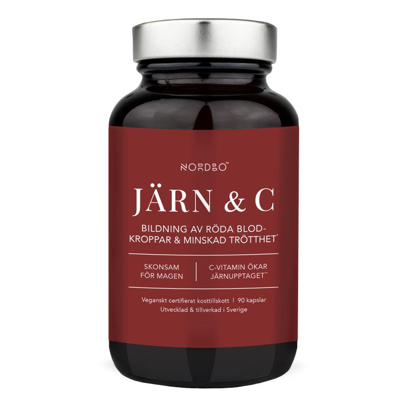 Nordbo Järn & C 90 kapslí – doplněk stravy se železem a vitamínem C, Made in Sweden
