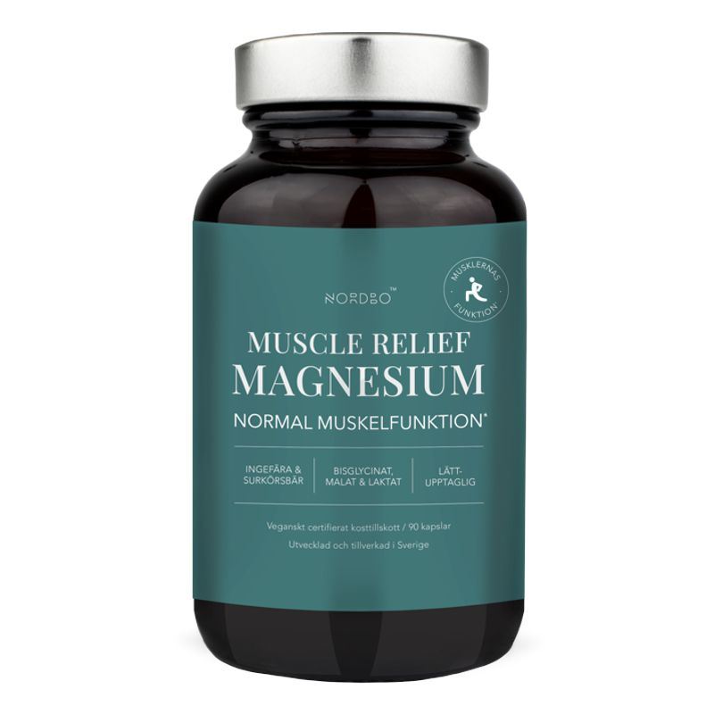 Nordbo Magnesium Muscle Relief 90 kapslí – hořčík ve třech organických formách, doplněk stravy