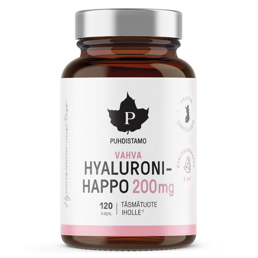 Puhdistamo Hyaluronic Acid 200 mg 120 kapslí – doplněk stravy s hyaluronátem sodným a křemíkem z přesličky rolní
