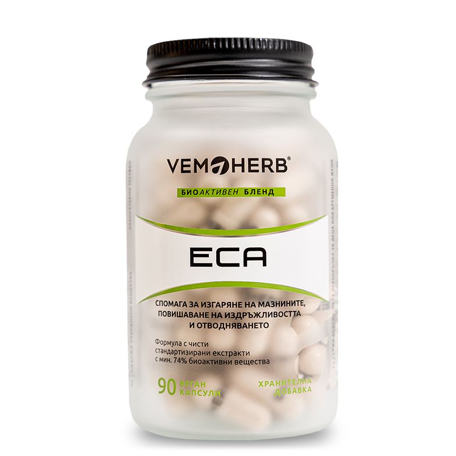 VemoHerb ECA – kofein se standardizovanými extrakty z pomerančovníku hořkého a vrby bílé v kapslích