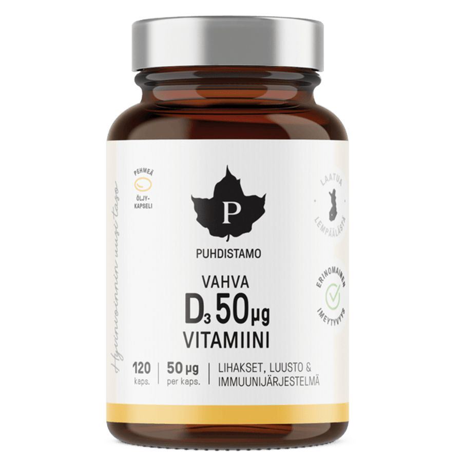 Puhdistamo Super Vitamin D 120 kapslí – doplněk stravy s vitaminem D3 z oleje z tresčích jater