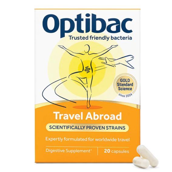 Optibac Travel Abroad 20 kapslí – doplněk stravy se čtyřmi kmeny živých kultur